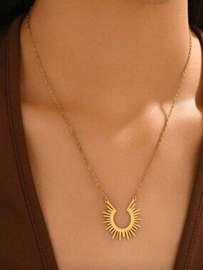 Gold Plated Stainless Steel Sunburst Necklace
